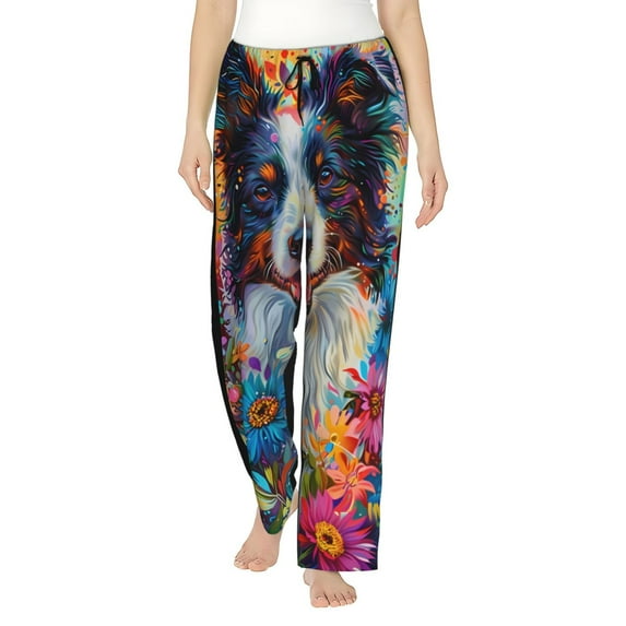 Daiia Oil Painting Sunflower Puppy Women's Sleep Pant with Pockets and Drawstring,Pajama Pants-Medium