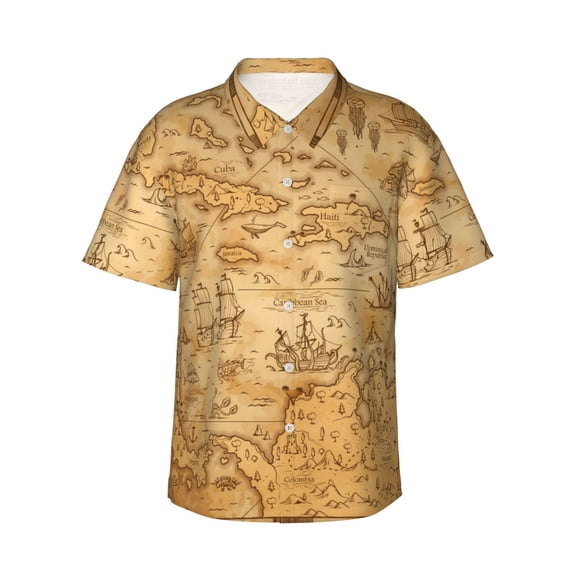 Daiia Old Vintage Map Of Sea Hawaiian Shirt for Men Gentle Cotton Regular Short Sleeve Casual-XX-Large