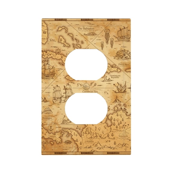 Daiia Old Vintage Map Of Sea Pattern Decorator Wall Plate Child Safe Outlet Cover, Switch and Outlet Covers,Size 1-Gang 5.0" x3.0" , Polycarbonate Thermoplastic-Style S