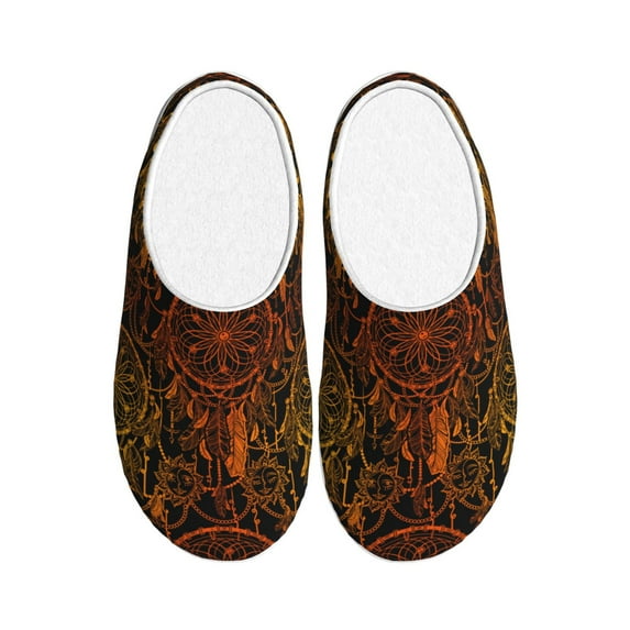 Daiia Orange Dreamcatcher Print Women’s Fuzzy Slippers Memory Foam Lightweight House Shoes Cozy Loafer Flannel House Shoes-35/36