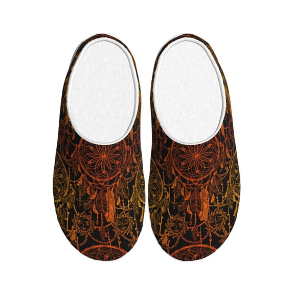 Daiia Orange Dreamcatcher Print Women’s Fuzzy Slippers Memory Foam Lightweight House Shoes Cozy Loafer Flannel House Shoes-37/38