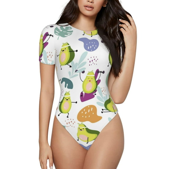 Daiia Orange Green Avocado Women'S Crew Neck Short Sleeve Slim Fit T Shirts Tops Basic Bodysuit Leotard Clothing-Medium