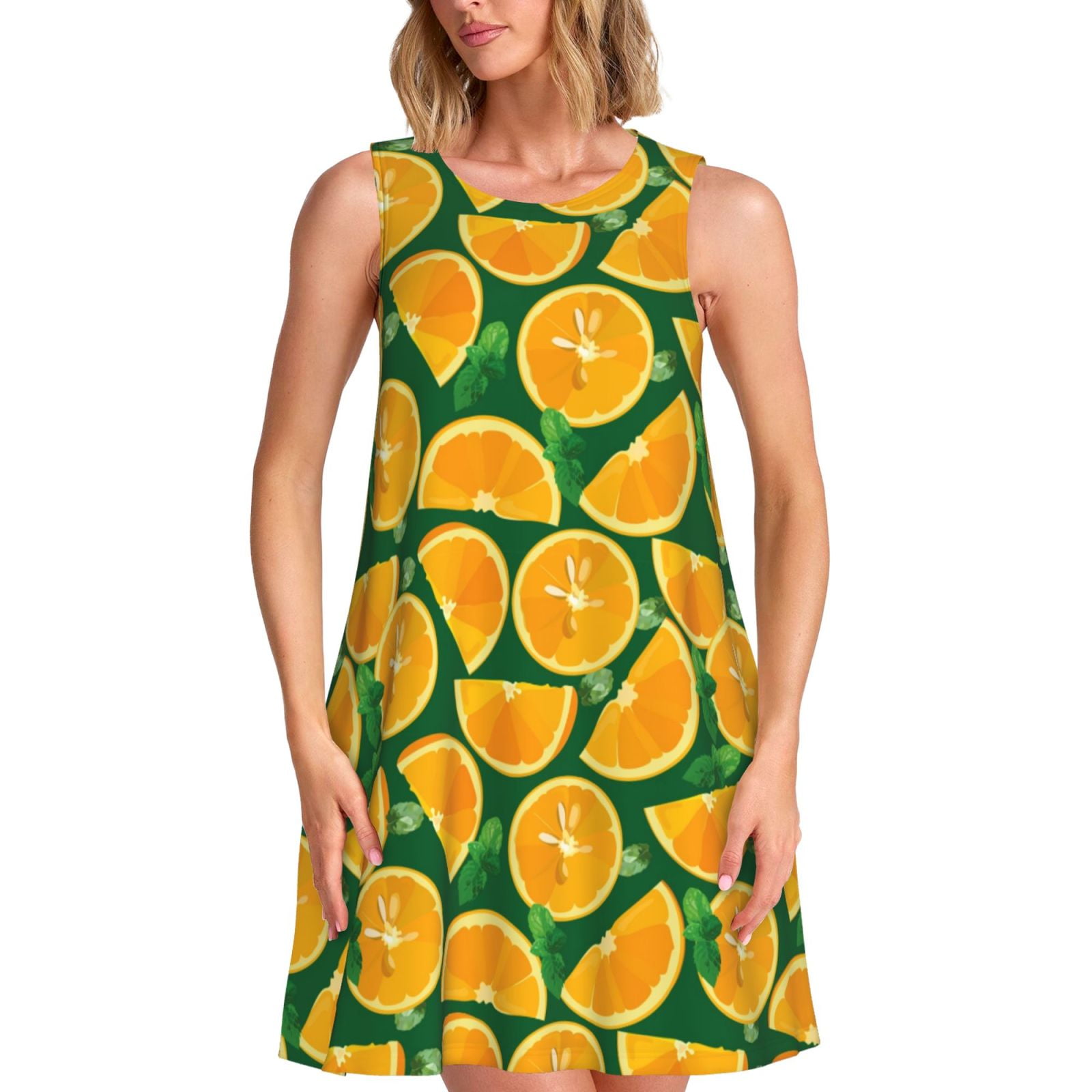 Daiia Orange Lemon Print Women's Dresses 2025 Trendy Short sleeve ...