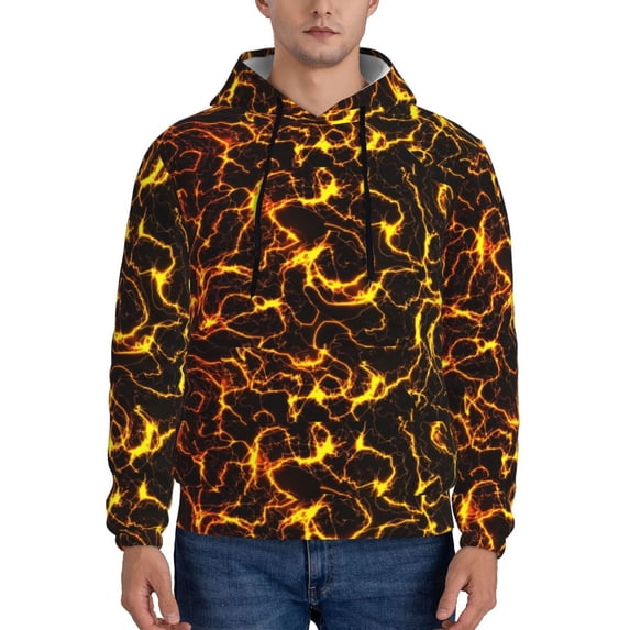Daiia Orange Lightning for Men's Fashion Hoodies & Sweatshirts with Kangaroo Pocket Hooded Sweatshirt Breathable & Moisture Wicking-X-Large
