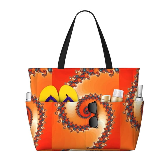 Daiia Orange Rotating Beach Travel Bag - Water-Resistant Beach Bag, Lightweight Tote with 7 Pockets for Women and Men - Gym,Pool,Camping,Reusable Grocery Bag