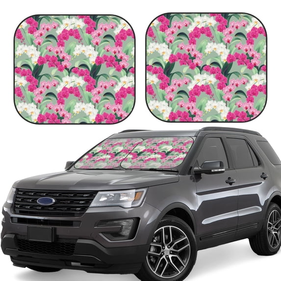 Daiia Orchids Flowers 2PCS Car Windshield Sun Shade, Foldable Sun Shield for Car Front Window, Auto Sun Blocker Visor Protector Universal for Truck SUV Pickup-Medium