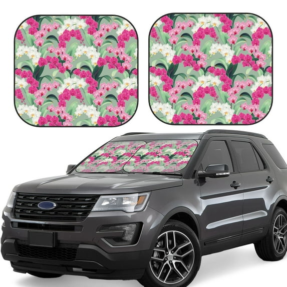 Daiia Orchids Flowers 2PCS Car Windshield Sun Shade, Foldable Sun Shield for Car Front Window, Auto Sun Blocker Visor Protector Universal for Truck SUV Pickup-Small
