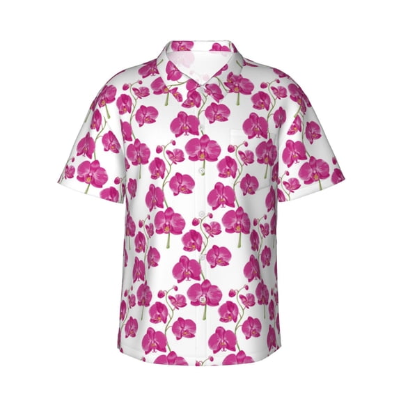 Daiia Orchids Flowers Hawaiian Shirt for Men Gentle Cotton Regular Short Sleeve Casual-Medium