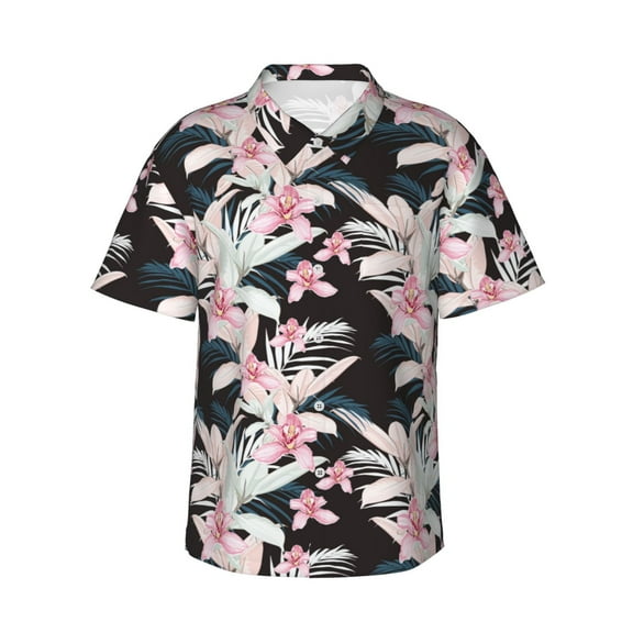 Daiia Orchids Flowers Hawaiian Shirt for Men Gentle Cotton Regular Short Sleeve Casual-X-Large