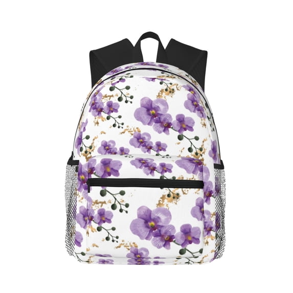 Daiia Orchids Flowers School Backpack for Men Women, Unisex Large Waterproof Bookbag Schoolbag Casual Daypack for High School/College/Teens/Travel/Work Black