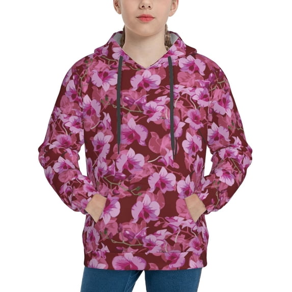 Daiia Orchids Flowers for Boys Fashion Hoodies & Sweatshirts with Kangaroo Pocket,Hooded Sweatshirt for Kid, Breathable& Moisture Wicking-Large