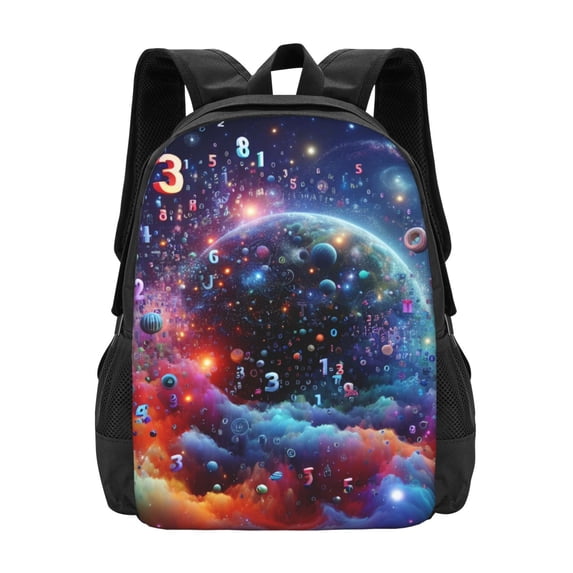 Daiia Outer Space Floating Numbers And Letters Backpack for Men and Women -Durable Backpack Large Capacity, Water-Resistant Bag with Adjustable Straps and Laptop Compartment