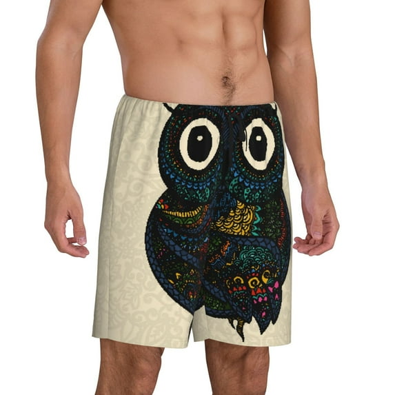 Daiia Owl with Mandala Mens Woven Stretch Pajama Short,Short Pajama Pants-Large