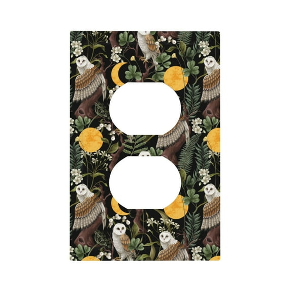 Daiia Owls And Plants Pattern Decorator Wall Plate Child Safe Outlet Cover, Switch and Outlet Covers,Size 1-Gang 5.0" x3.0" , Polycarbonate Thermoplastic-Style S