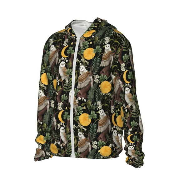 Daiia Owls And Plants UPF 50+ Sun Protection Hoodie Jacket Lightweight Long Sleeve Sun Shirt for Women Men with Pocket Hiking Outdoor-XX-Large