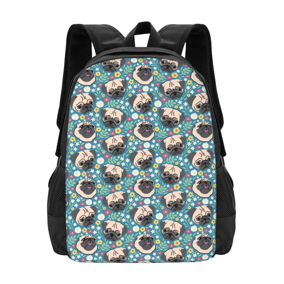 Daiia PUG HEAD And Flower Backpack for Men and Women -Durable Backpack Large Capacity, Water-Resistant Bag with Adjustable Straps and Laptop Compartment
