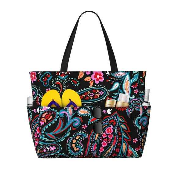 Daiia Paisley Beach Travel Bag - Water-Resistant Beach Bag, Lightweight Tote with 7 Pockets for Women and Men - Gym,Pool,Camping,Reusable Grocery Bag
