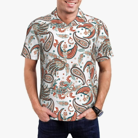 Daiia Paisley Floral Pattern Men’s Polo Shirts,Solid Deck Shirt,Classic Fit, Breathable Cotton Polo for Casual and Sport Wear-4X-Large