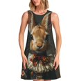 thumbnail image 1 of Daiia Palatial Style Flower Rabbit Print Women's Dresses 2025 Trendy Short sleeve Dresses Casual Baggy Flowy Maxi Sun Dresses, 1 of 7