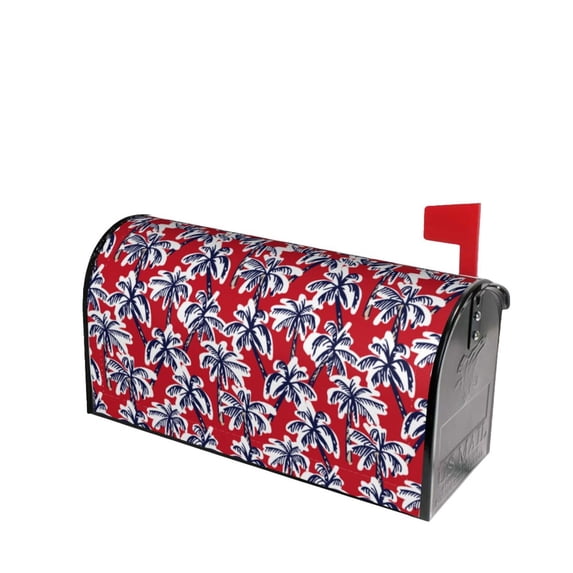 Daiia Palm Tree Pattern on Red Mailbox Cover , Magnetic Welcome Mailbox Wraps Post Letter Box Cover for Garden Yard Home Decor-25.5x21 in