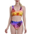 thumbnail image 1 of Daiia Palm Trees at Sunset printed 2 piece Swimsuit Bikinis for Women High Waisted Racerback Bathing Suits Summer Tummy Control Scoop Neck Swimwear-Small, 1 of 8