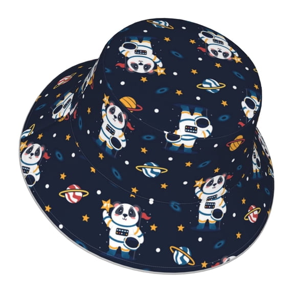 Daiia Panda Astronaut Pattern Bucket Hat - Trendy Cotton Sun Hat for Beach, Golf, Fishing - Fun Outdoor Vacation Boonie for Men and Women