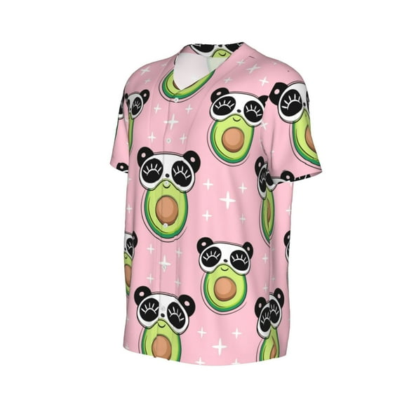 Daiia Panda Avocado Mens Baseball Jersey Button Down Shirts Short Sleeve Sports Uniforms-3X-Large