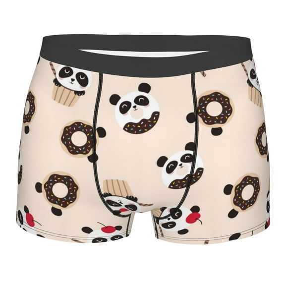 Daiia Panda Ice Creams Donuts Men's Underwear Boxer Briefs, Cotton Stretch Moisture-Wicking Underwear-Medium