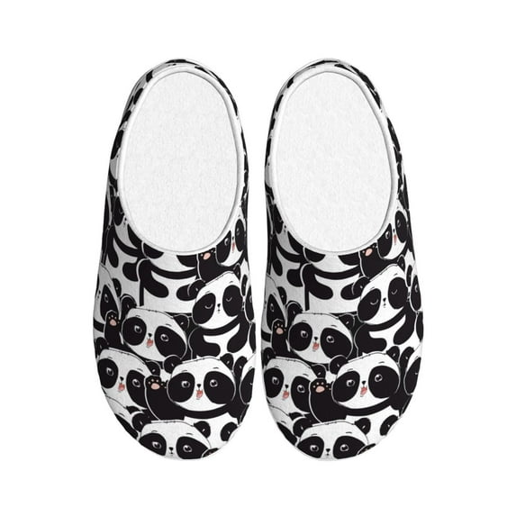 Daiia Panda Print Women’s Fuzzy Slippers Memory Foam Lightweight House Shoes Cozy Loafer Flannel House Shoes-44/45