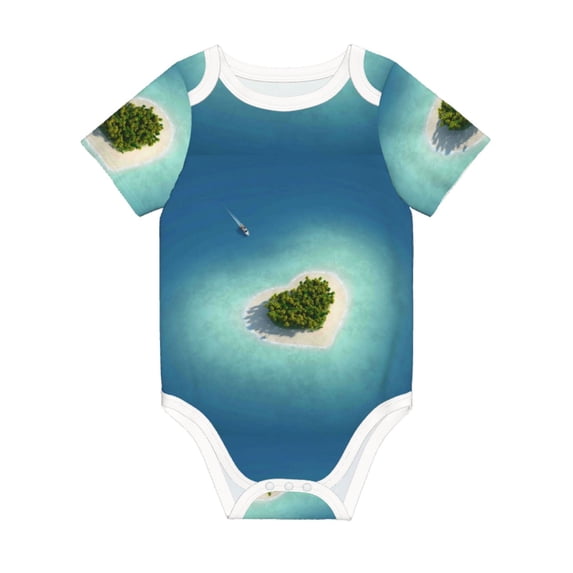 Daiia Paradise Island Printed Unisex-Baby Short Sleeve Onesies Bodysuits Baby Climbing Clothes Soft and Comfortable Romper with Expandable Shoulder Design-12 Months