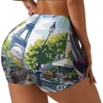 thumbnail image 1 of Daiia Parisian Cafe With Eiffel Pattern Women's Workout Shorts Biker Shorts - High Waisted Workout Spandex Tummy Control Gym Running Yoga Shorts-XX-Large, 1 of 8