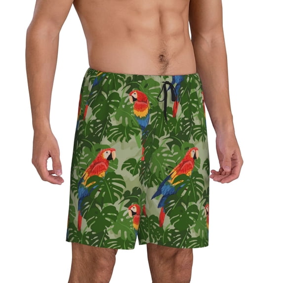 Daiia Parrots And Tropical Leaves Mens Woven Stretch Pajama Short,Short Pajama Pants-Small
