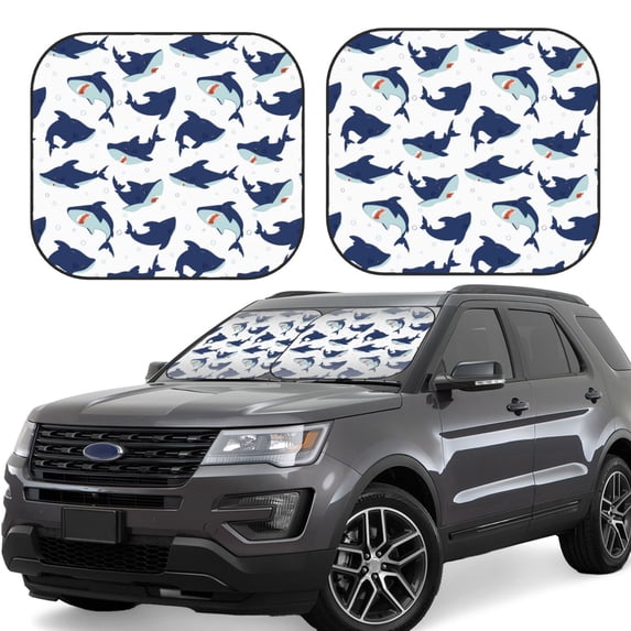 Daiia Party Shark Cute 2PCS Car Windshield Sun Shade, Foldable Sun Shield for Car Front Window, Auto Sun Blocker Visor Protector Universal for Truck SUV Pickup-