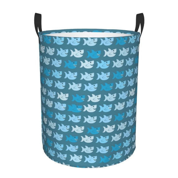 Daiia Party Shark Cute Round Laundry Basket with Handles Thickened Waterproof Circular hamper,Dirty Clothes Storage Basket for Bedroom,Bathroom,College Dorm-Small
