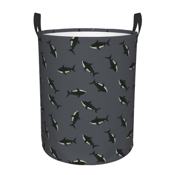 Daiia Party Shark Cute Round Laundry Basket with Handles Thickened Waterproof Circular hamper,Dirty Clothes Storage Basket for Bedroom,Bathroom,College Dorm-Small