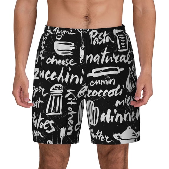 Daiia Pasta Bacon Mens Swim Trunks Swim Shorts Quick Dry Swim Shorts with Mesh Lining Pockets-Medium
