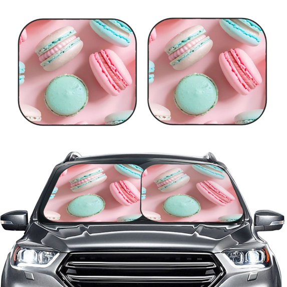 Daiia Pastel Macarons Delight 2PCS Car Windshield Sun Shade, Foldable Sun Shield for Car Front Window, Auto Sun Blocker Visor Protector Universal for Truck SUV Pickup-Medium