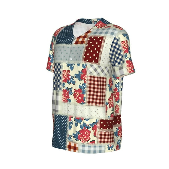 Daiia Patchwork In Country Style Mens Baseball Jersey Button Down Shirts Short Sleeve Sports Uniforms-X-Large