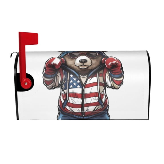 Daiia Patriotic Boxing Bear Art Mailbox Cover , Magnetic Welcome Mailbox Wraps Post Letter Box Cover for Garden Yard Home Decor-25.5x21 in