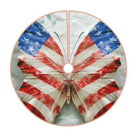 Daiia Patriotic Butterfly Floral Drawing Merry Christmas Tree Skirt , Xmas Large Lace-up Tree Skirt, Santa Snowflakes Rustic Home Decorations New Year Party Farmhouse Decor-48"
