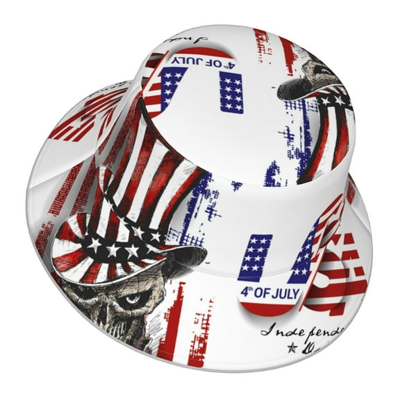 Daiia Patriotic Skull Art Pattern Bucket Hat - Trendy Cotton Sun Hat for Beach, Golf, Fishing - Fun Outdoor Vacation Boonie for Men and Women