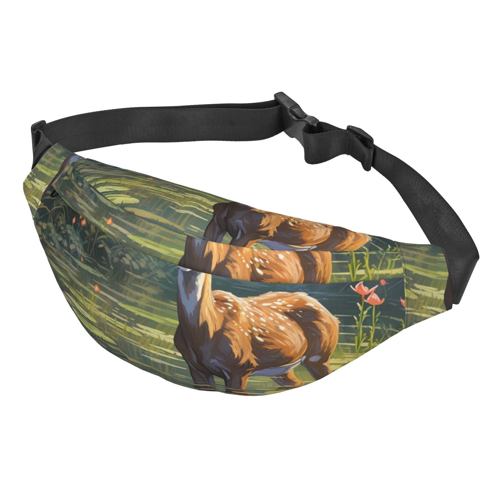 Daiia Peaceful Deer Lily Pond Versatile Waist Bag for Men and Women Fanny Pack Adjustable Belt