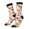 thumbnail image 1 of Daiia Peach With Leaves1 Print Crew Socks – Soft Breathable Long Socks for Men & Women, Moisture-Wicking & Comfortable Daily Wear Socks, One-Size Fits Most (US 5-11), 1 of 6