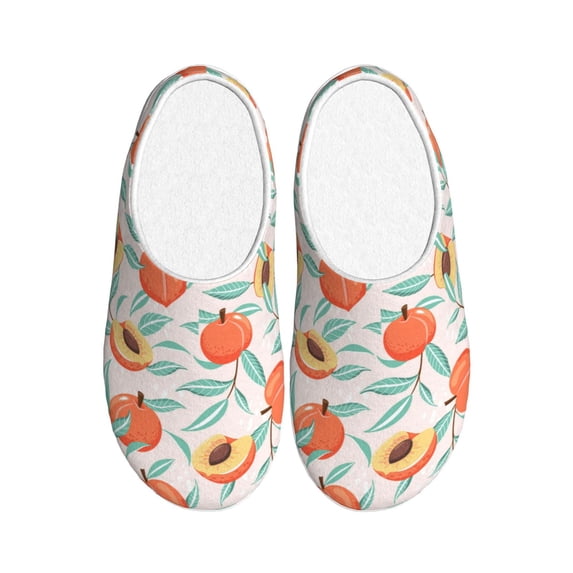 Daiia Peach Print Women’s Fuzzy Slippers Memory Foam Lightweight House Shoes Cozy Loafer Flannel House Shoes-44/45