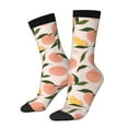thumbnail image 1 of Daiia Peach With Leaves1 Print Crew Socks – Soft Breathable Long Socks for Men & Women, Moisture-Wicking & Comfortable Daily Wear Socks, One-Size Fits Most (US 5-11), 1 of 6