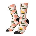 thumbnail image 1 of Daiia Peach With Leaves1 Print Crew Socks – Soft Breathable Long Socks for Men & Women, Moisture-Wicking & Comfortable Daily Wear Socks, One-Size Fits Most (US 5-11), 1 of 6