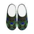 thumbnail image 1 of Daiia Peacock Feathers Print Women’s Fuzzy Slippers Memory Foam Lightweight House Shoes Cozy Loafer Flannel House Shoes-42/43, 1 of 7