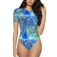 thumbnail image 1 of Daiia Peacock Women'S Crew Neck Short Sleeve Slim Fit T Shirts Tops Basic Bodysuit Leotard Clothing-Small, 1 of 9