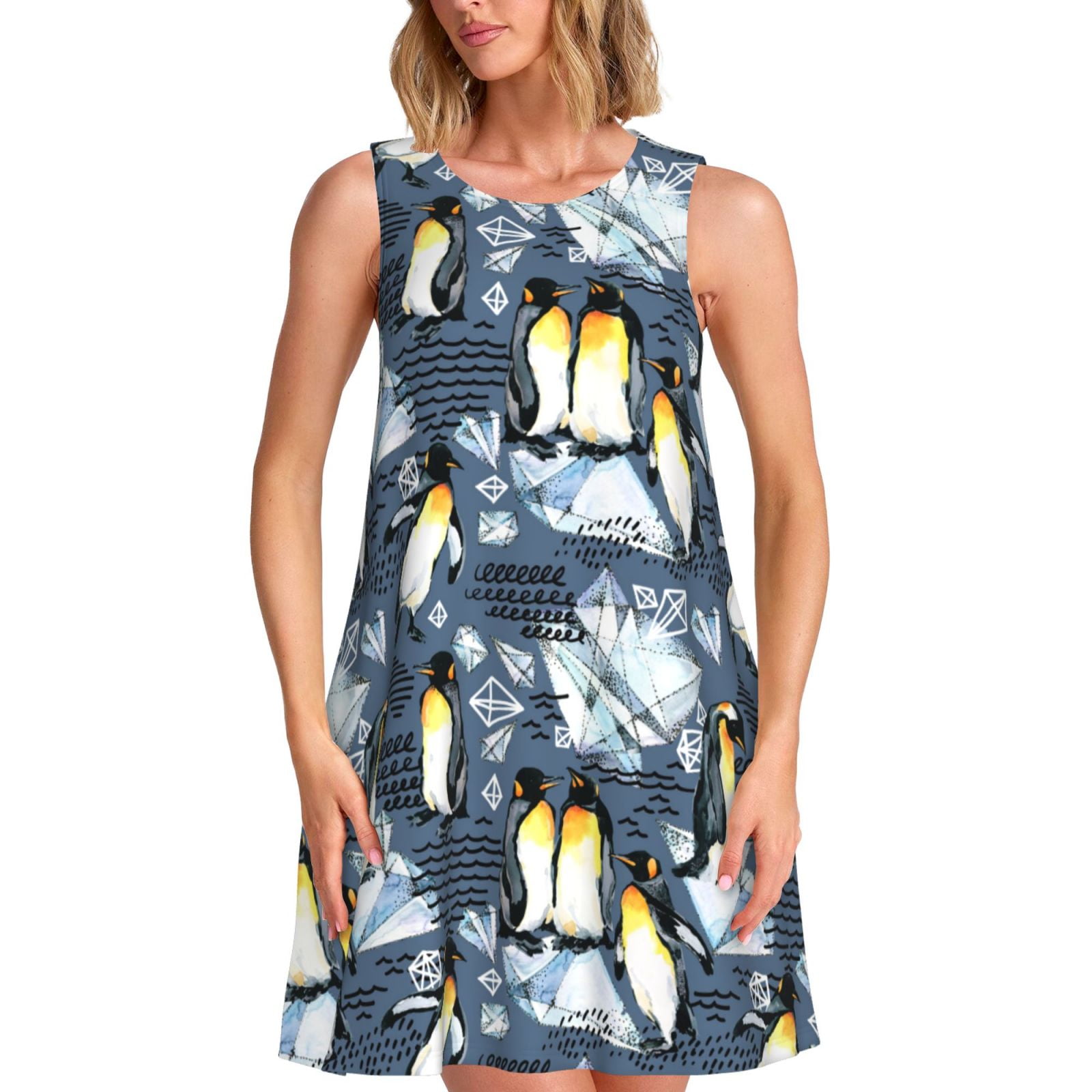 Daiia Penguin Arctic Adventure Print Women's Dresses 2025 Trendy Short sleeve Dresses Casual ...