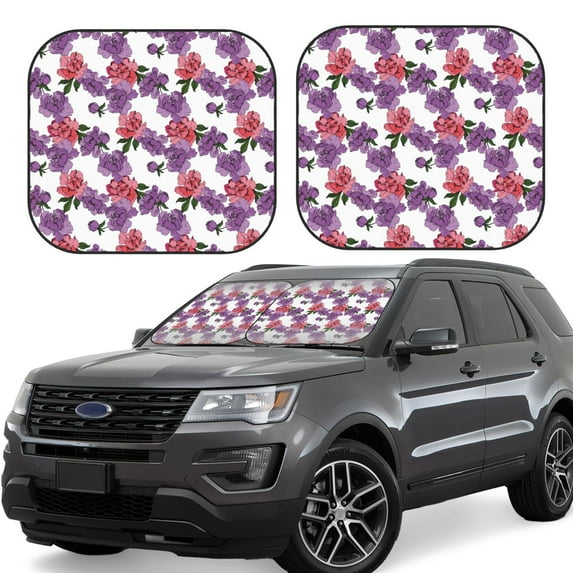 Daiia Peonies 2PCS Car Windshield Sun Shade, Foldable Sun Shield for Car Front Window, Auto Sun Blocker Visor Protector Universal for Truck SUV Pickup-Medium